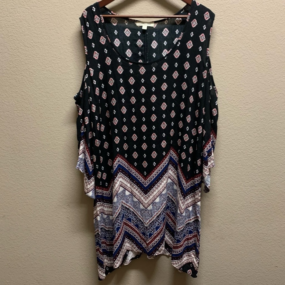 LIVING DOLL COLD SHOULDER COUNTRY, WESTERN, BOHO DRESS BLACK, RED, WHITE & BLUE